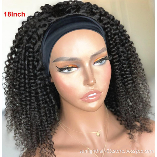 Headband Wig Kinky Curly Human Hair  Brazilian Machine Scarf Wig Easy to Install 180% Density vendo machine jerry curly wig